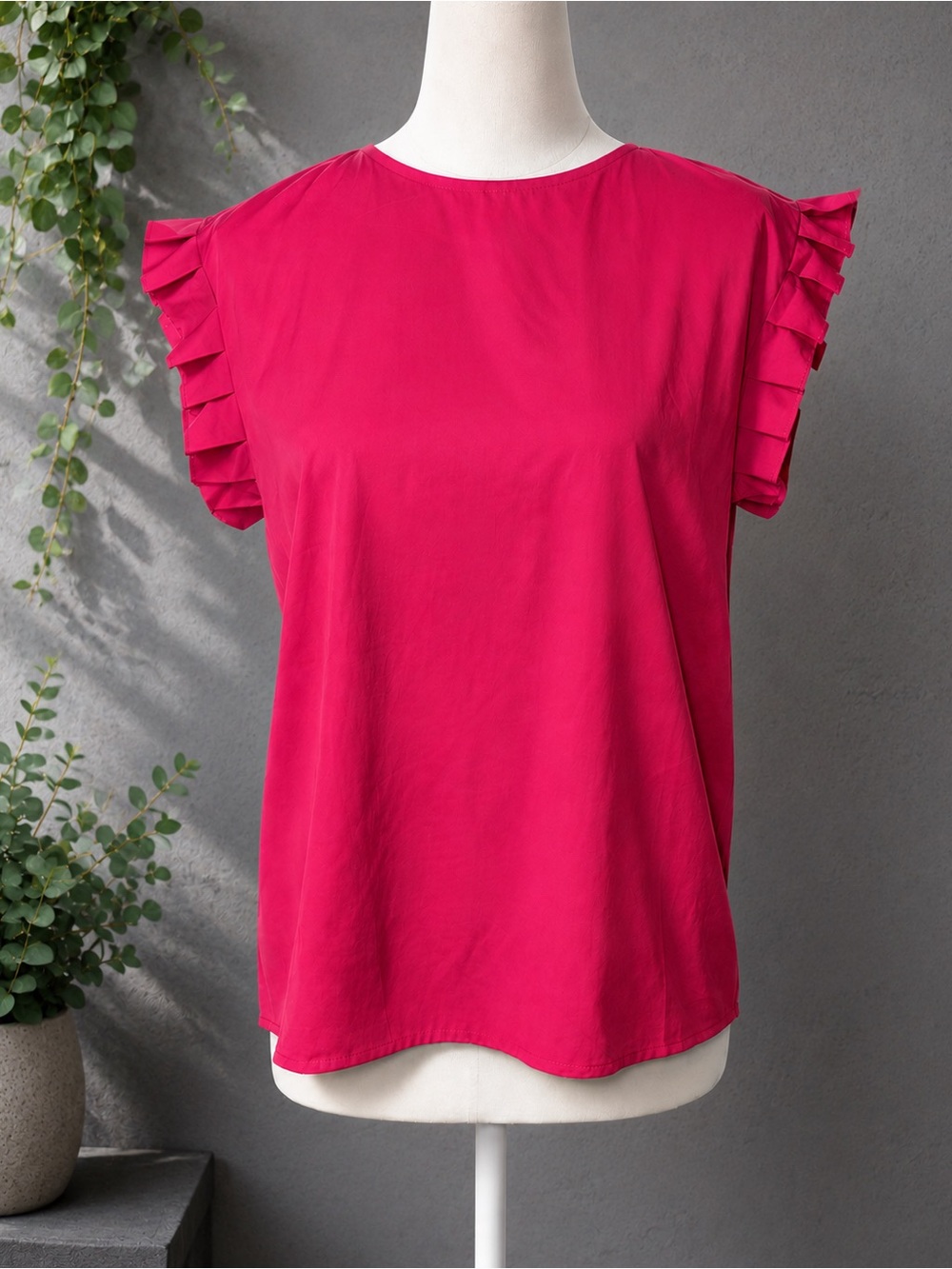 Chic Pink Ruffle Sleeve Blouse